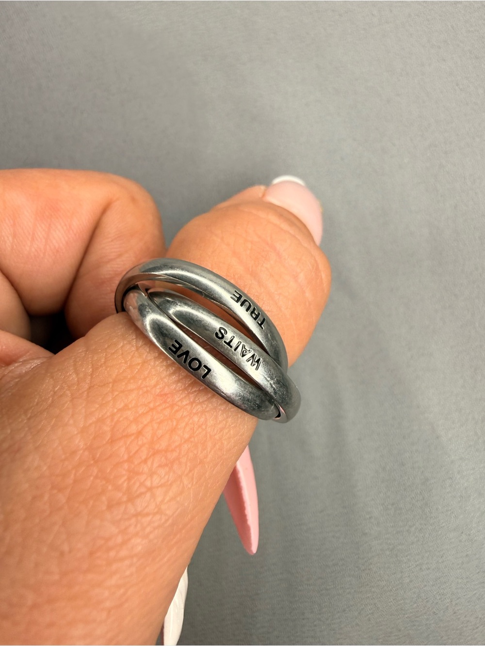 Silver Tone Triple Interlocking Band Ring Set